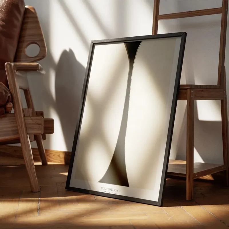 affiche composition iv avec formes organiques noires sur fond beige style art ab encadre.webp