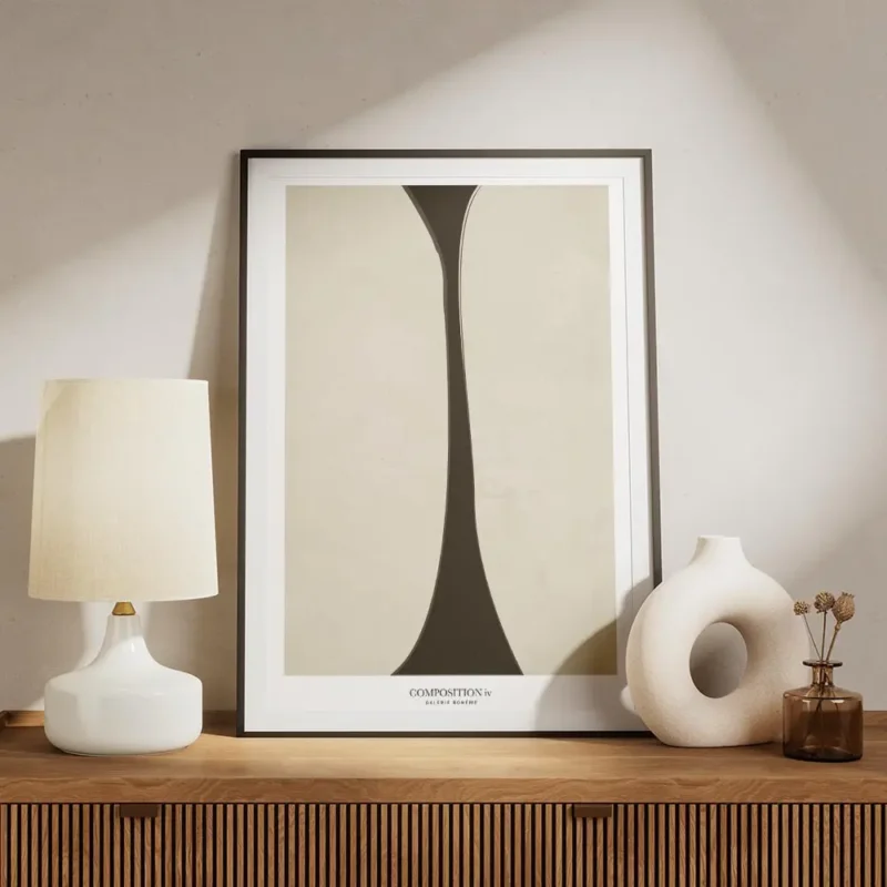 affiche composition iv avec formes organiques noires sur fond beige style art ab meuble.webp