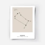affiche constellation gemeaux en noir sur fond beige avec typographie du nom du .webp