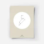 affiche constellation lion noire sur fond beige typographie leo et 24th of augus.webp