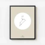 affiche constellation lion noire sur fond beige typographie leo et 24th of augus avec cadre.webp
