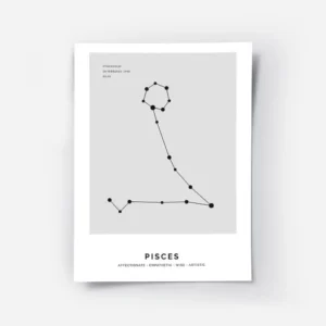 affiche constellation poissons grise avec typographie noire et texte personnalis.webp