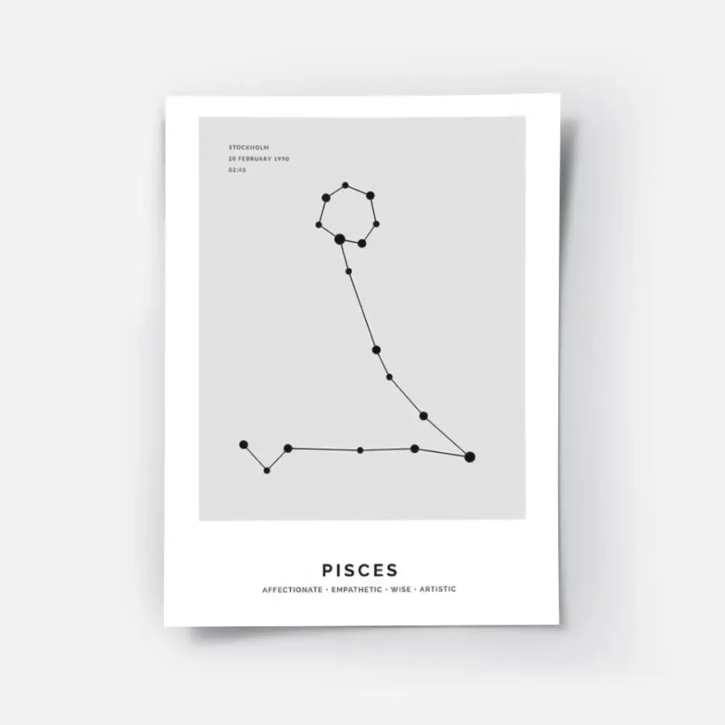 affiche constellation poissons grise avec typographie noire et texte personnalis.webp