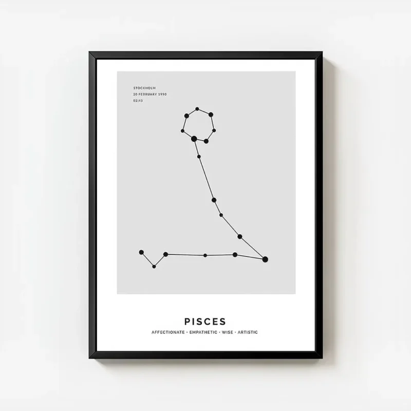 affiche constellation poissons grise avec typographie noire et texte personnalis avec cadre.webp