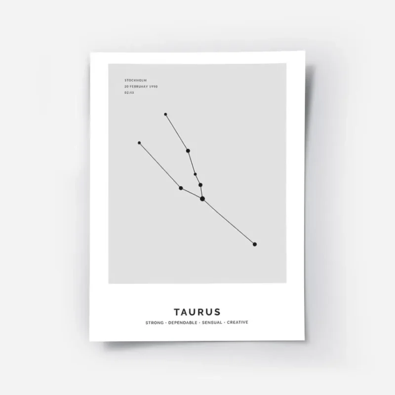 affiche constellation taureau grise personnalisee illustration dun signe taureau.webp