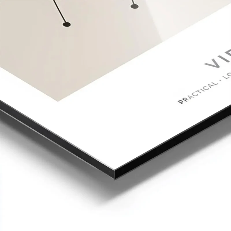 affiche constellation vierge noire sur fond beige avec typographie en haut et en aluminium.webp