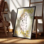 affiche contemporaine dalmatien rose avec lunettes orange texte jaune this is no encadre.webp