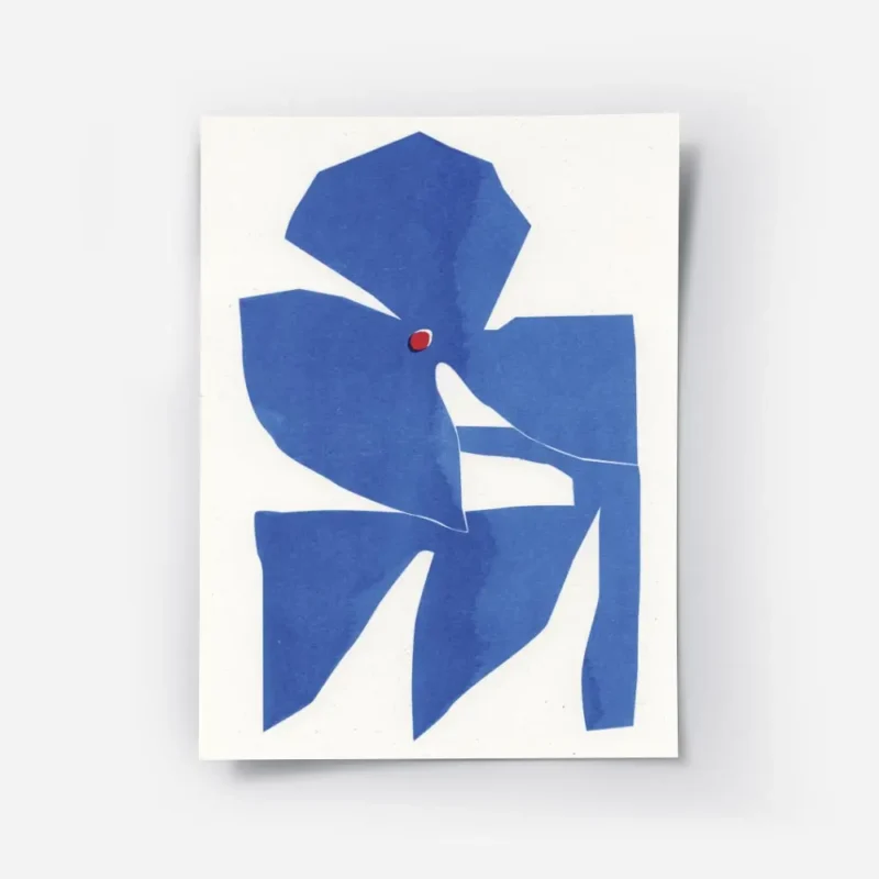 affiche contemporaine dune fleur bleue aux formes geometriques et texture avec u.webp