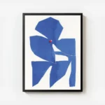 affiche contemporaine dune fleur bleue aux formes geometriques et texture avec u avec cadre.webp
