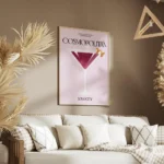 affiche cosmopolitan rose clair avec un verre a cocktail et une ecorce dorange t salon.webp
