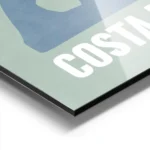 affiche costa rica avec palmier bleu vague et typographie pura vida sur fond ver aluminium.webp