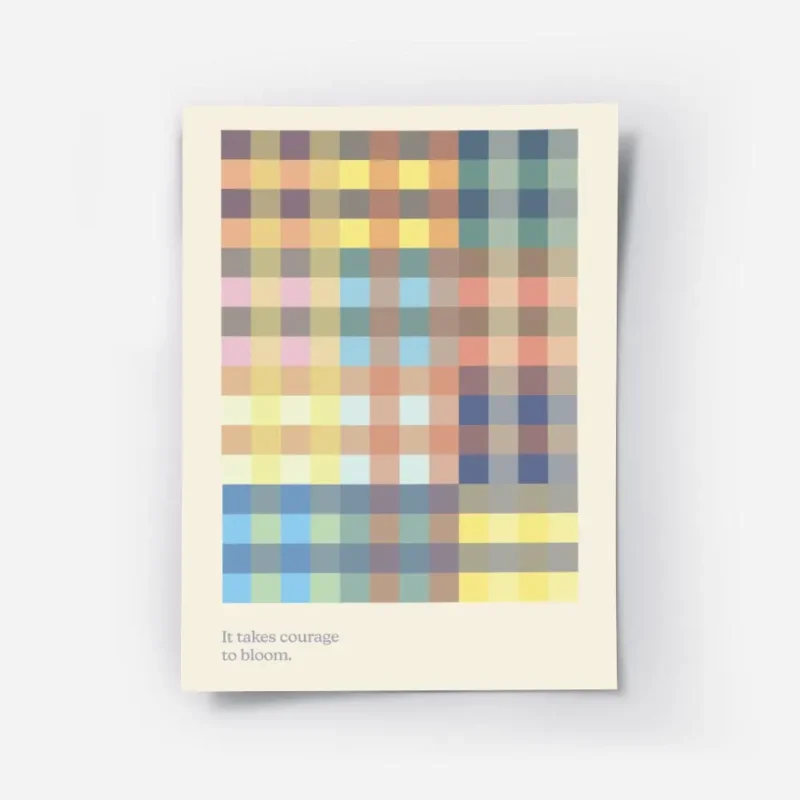 affiche courage to bloom motif mosaique pastel en grille avec texte inspirant au.webp