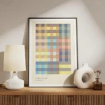 affiche courage to bloom motif mosaique pastel en grille avec texte inspirant au meuble.webp