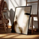 affiche dabstraction geometrique aux larges coups de pinceau tons doux de beige encadre.webp