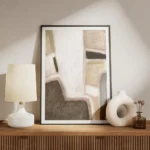 affiche dabstraction geometrique aux larges coups de pinceau tons doux de beige meuble.webp