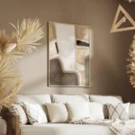 affiche dabstraction geometrique aux larges coups de pinceau tons doux de beige salon.webp