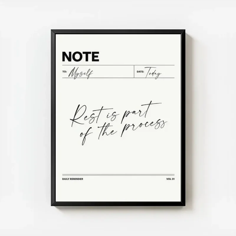 affiche daily reminder avec typographie noire sur fond clair texte rest is part avec cadre.webp