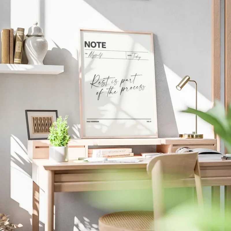 affiche daily reminder avec typographie noire sur fond clair texte rest is part bureau.webp