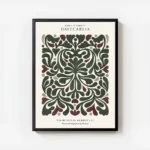 affiche dalecarlia avec motif abstrait floral rouge et vert typographie memories avec cadre.webp