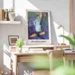 affiche dalfred henry maurer tulipes rouges dans un vase turquoise sur une table bureau.webp