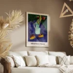 affiche dalfred henry maurer tulipes rouges dans un vase turquoise sur une table salon.webp