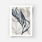 affiche dalgues abstraites a laquarelle avec des formes grises et une algue bleu.webp