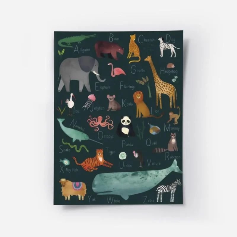 affiche dalphabet animalier avec des illustrations colorees danimaux varies sur .webp