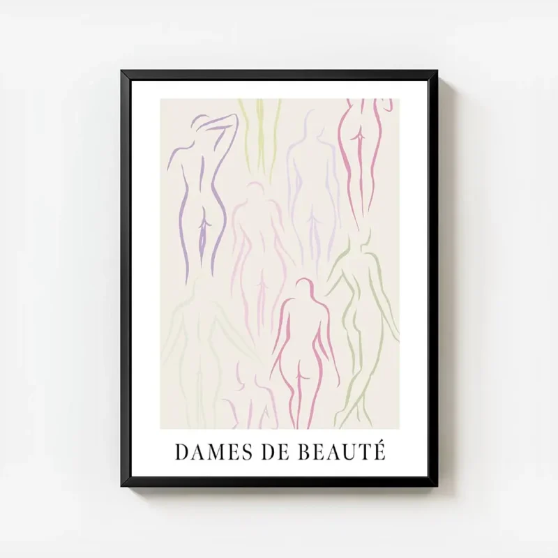 affiche dames de beaute illustration de corps feminins aux lignes epurees en cou avec cadre.webp
