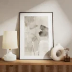 affiche daquarelle abstraite avec des formes et des lignes aux couleurs terreuse meuble.webp