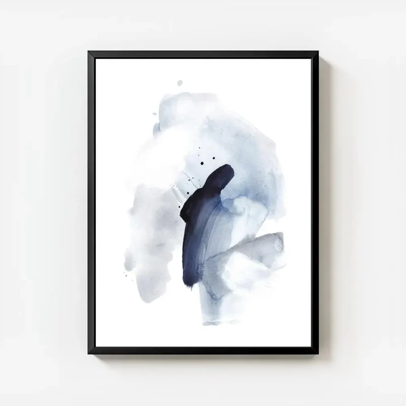 affiche daquarelle abstraite bleue avec des coups de pinceau et des taches de co avec cadre.webp