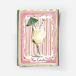 affiche daquarelle pina colada et typographie fond raye rose et orange bordure v.webp