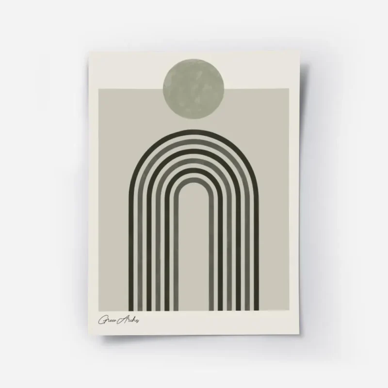 affiche darches minimalistes vertes sur fond beige avec un cercle gris typograph.webp