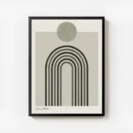 affiche darches minimalistes vertes sur fond beige avec un cercle gris typograph avec cadre.webp