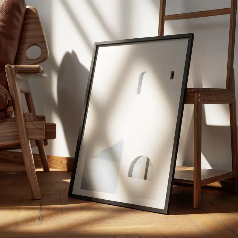 affiche darchitecture grecque cycladique avec facade blanche fenetres arquees et encadre.webp