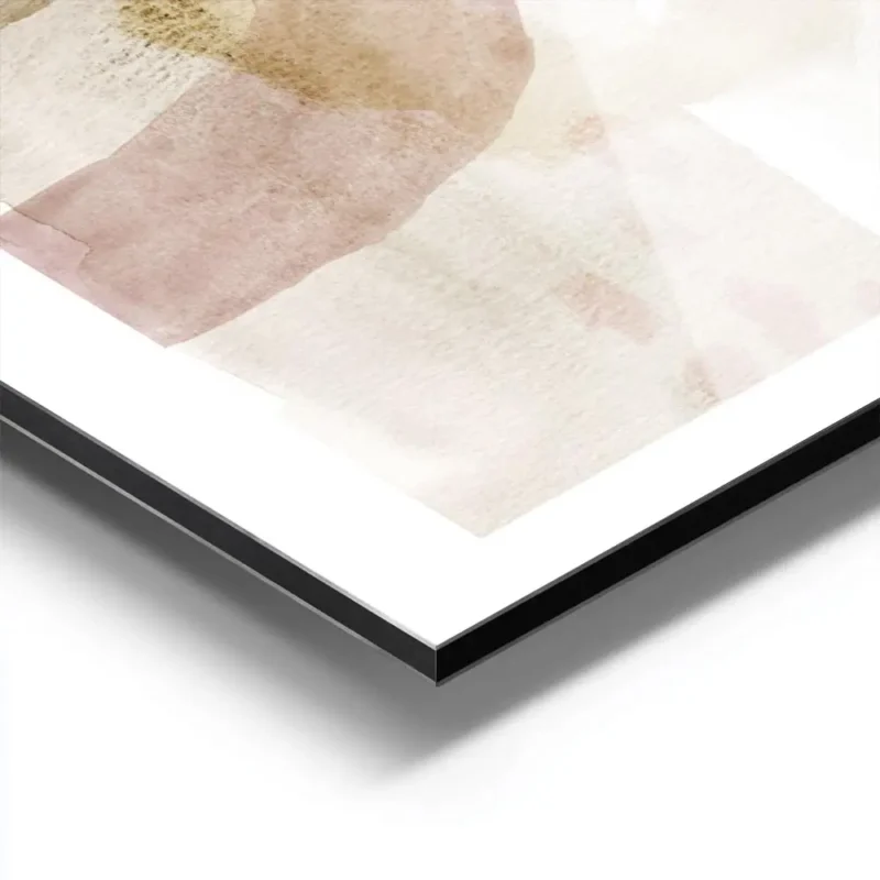 affiche dart abstrait aquarelle aerienne aux formes douces roses beiges et bleue aluminium.webp