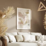 affiche dart abstrait aquarelle aerienne aux formes douces roses beiges et bleue salon.webp