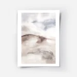 affiche dart abstrait aquarelle de plage aux tons beige marron et bleu clair.webp