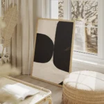 affiche dart abstrait audacieux noir et blanc avec des formes graphiques texture salon beige.webp