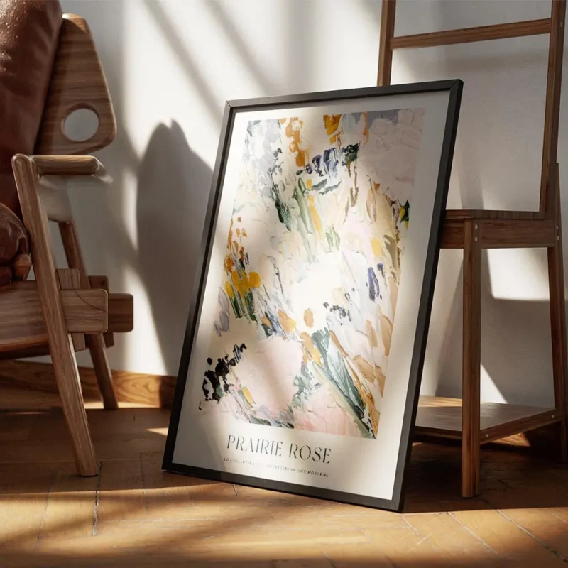 affiche dart abstrait aux couleurs pastel texture peinte epaisse tons de rose ve encadre.webp
