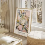 affiche dart abstrait aux couleurs pastel texture peinte epaisse tons de rose ve salon beige.webp