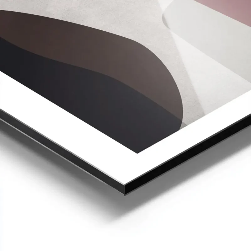 affiche dart abstrait aux formes graphiques audacieuses en rouge bleu blanc brun aluminium.webp