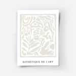 affiche dart abstrait aux formes organiques beiges sur fond blanc avec le texte .webp