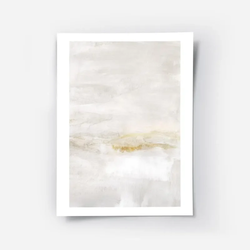 affiche dart abstrait aux tons beiges avec des touches dorees evoquant un paysag.webp