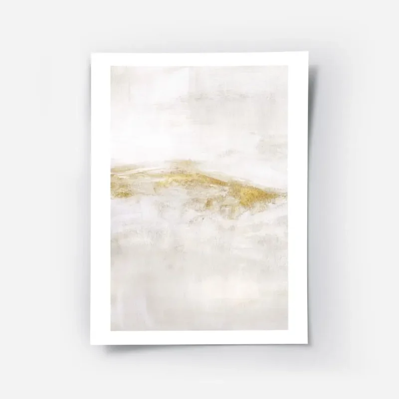 affiche dart abstrait aux tons beiges et dores avec des coups de pinceau texture.webp