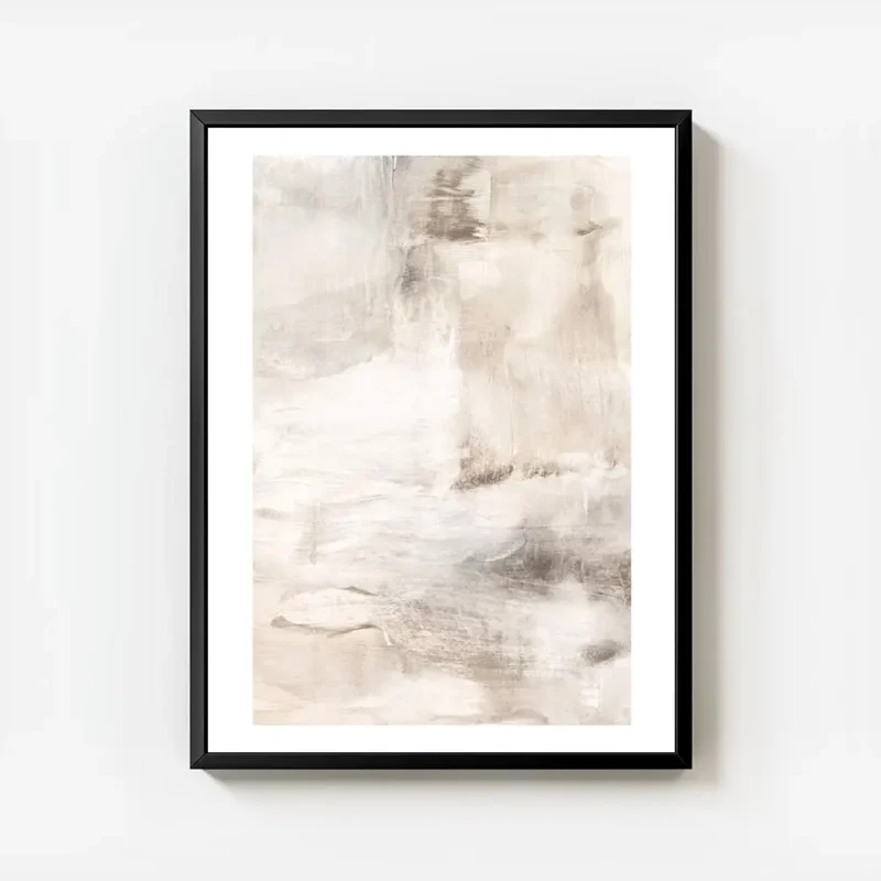 affiche dart abstrait aux traits doux beiges et couleurs claires creant une ambi avec cadre.webp