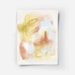 affiche dart abstrait aux traits jaune orange et bleu clair avec des gribouillis.webp