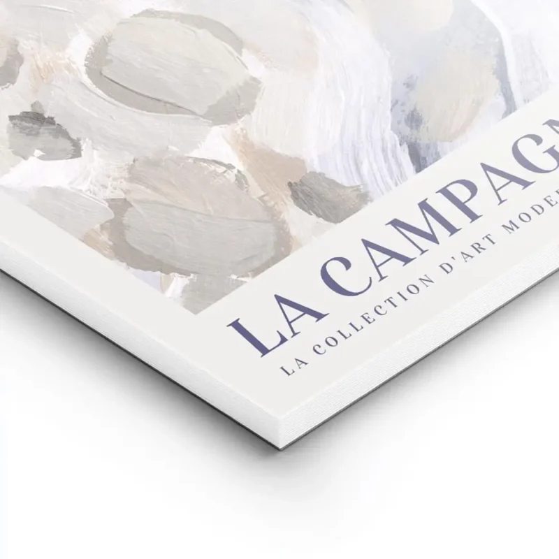 affiche dart abstrait avec coups de pinceau et points en bleu blanc et beige ave lightpanel.webp