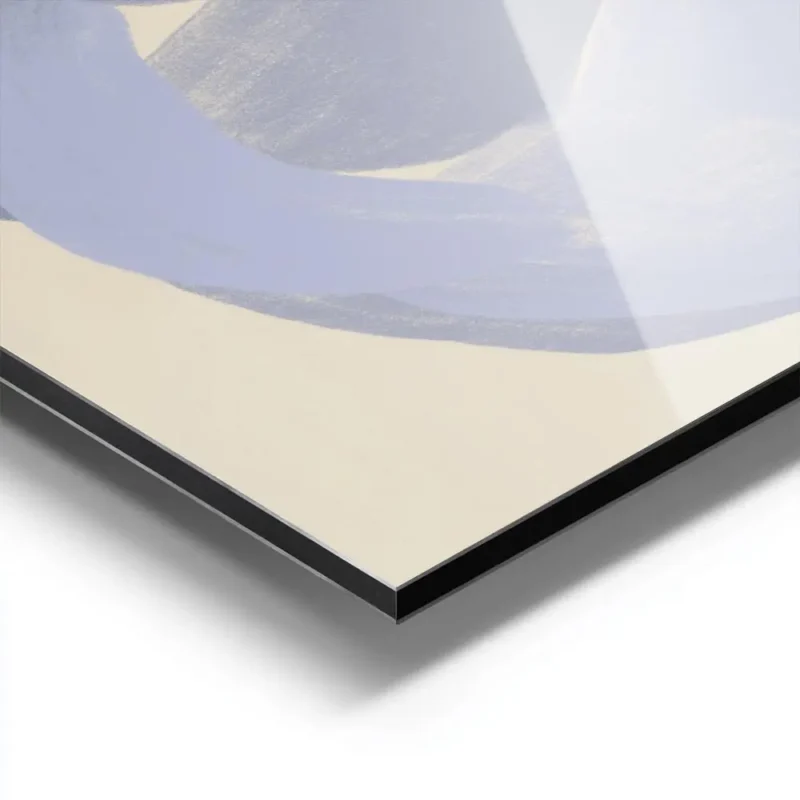affiche dart abstrait avec des champs de couleur brosses en blanc bleu et marron aluminium.webp