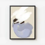 affiche dart abstrait avec des champs de couleur brosses en blanc bleu et marron avec cadre.webp