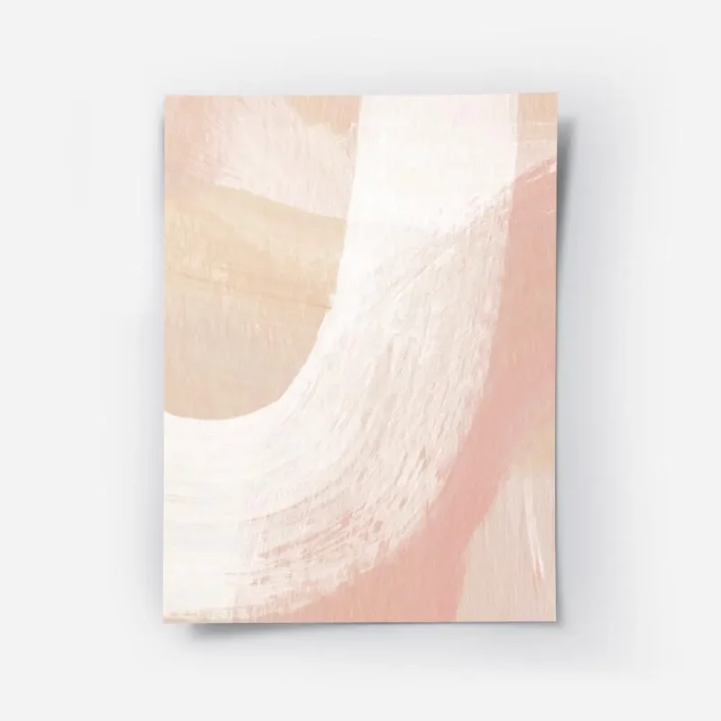 affiche dart abstrait avec des coups de pinceau blancs sur un fond peche effet d.webp
